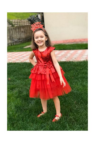 Delfini kids Girl's Red Birthday, Tulle Evening Dress