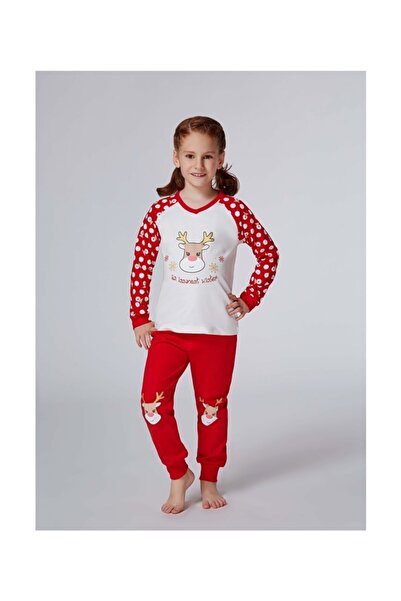ROLY POLY Kırmızı Çocuk V Yaka İnterlok Özel Tasarım Kırmızı Pijama Takım