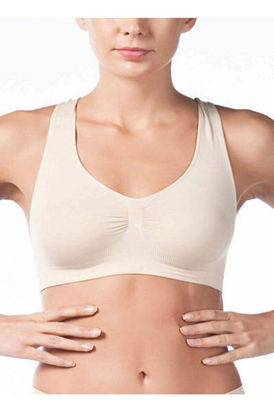 Yeni İnci Beige Sports Bustier with Thick Straps