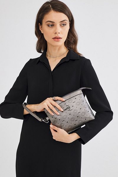 Deri Company Сребърна дамска чанта тип клъч (4010G)