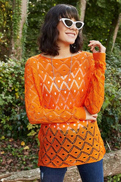 AQE FASHION Kadın Mevsimlik Triko Turuncu Bluz