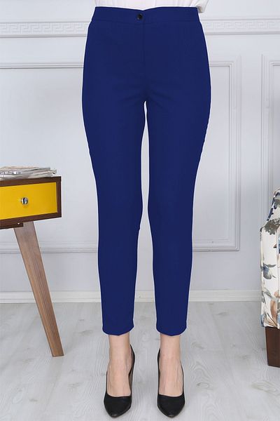 Gül Moda Pantaloni din stofă cu curea îngustă, albastru marin, Lycra, fără buzunar G011