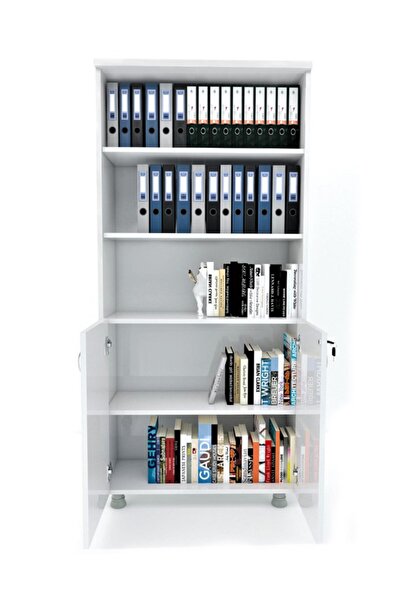 ELİZZA Modüler Dünyası Yarım Kapaklı Kitaplık Dosya Dolabı Beyaz - 80x38x188