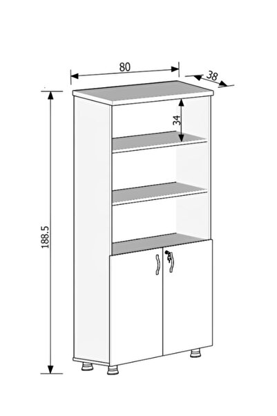 ELİZZA Modüler Dünyası Yarım Kapaklı Kitaplık Dosya Dolabı Beyaz - 80x38x188