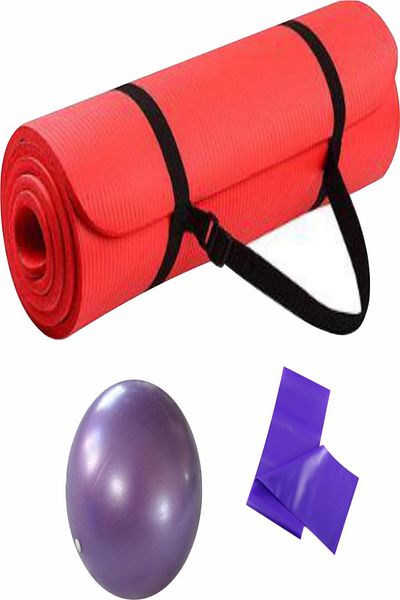 Povit 3-Piece Pilates Set 1 Cm Red Nbr Mat, 25cm Ball and Tape
