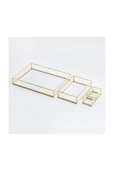 El Crea Designs Promise Engagement Team 4 Pieces Glass Brass Gold Ring Box Groom Coffee Presentation Tray Organization