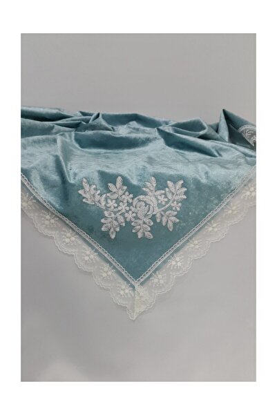 Lamazihome Çeyizlik Fransız Dantelli Aplike Süslü Kadife Nişan Bohçası Su Yeşili