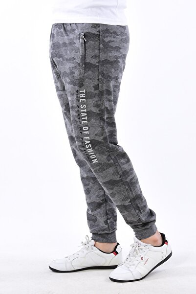 Giyim Dünyası Pogi Erkek Dar Paça Kamuflaj Gri Eşofman Altı 2471