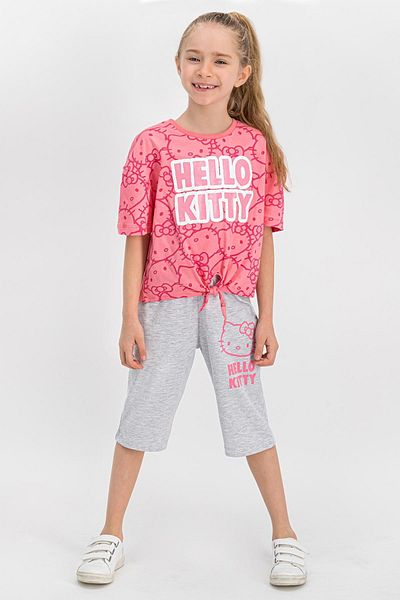 Hello Kitty Candy Pink - Girl's Crew Neck Capri Set, Licensed