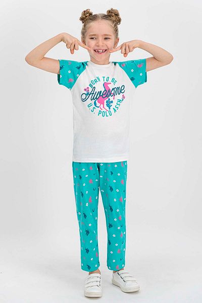 U.S. Polo Assn. Set pijama fetiță cu mânecă scurtă crem - Hbv00000rdnvg