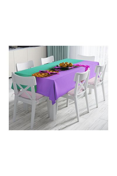Realhomes Față de masă rezistentă la pete cu tematică ananas verde și violet - 140 x 180 cm