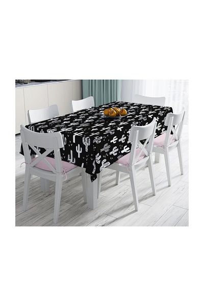 Realhomes Fata de Masa Decorativa Imprimata Cactus Alb-Negru-120x140 Cm
