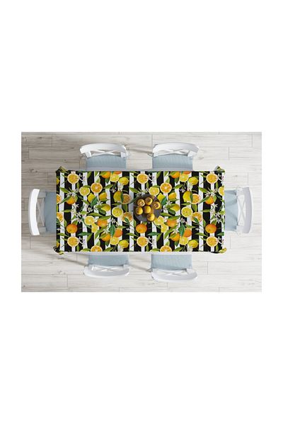 Realhomes Față de masă decorativă rezistentă la pete cu fundal negru cu dungi-140x220 cm