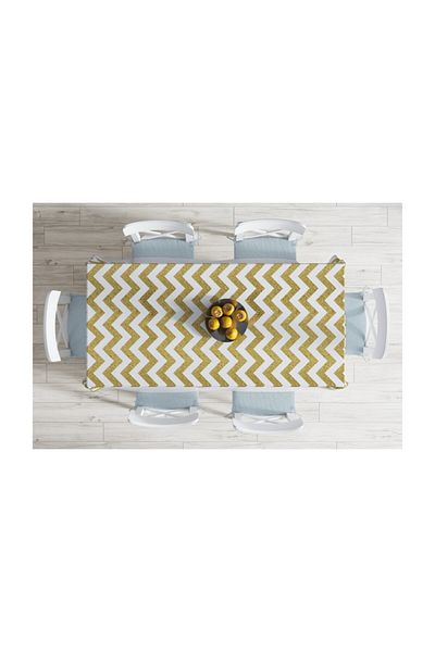 Realhomes Față de masă rezistentă la pete cu design modern cu model în relief auriu în zig-zag-140x260 cm