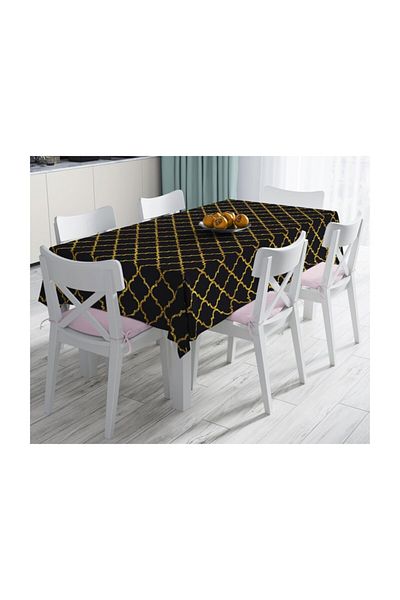 Realhomes Față de masă decorativă modernă rezistentă la pete cu model Ogea cu detalii aurii-140x260 cm