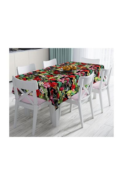 Realhomes Papagali tropicali 3d pe podea neagra fata de masa moderna rezistenta la pete-140x220 cm