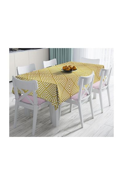 Realhomes Față de masă rezistentă la pete cu design special cu model geometric în relief auriu-140x220 cm