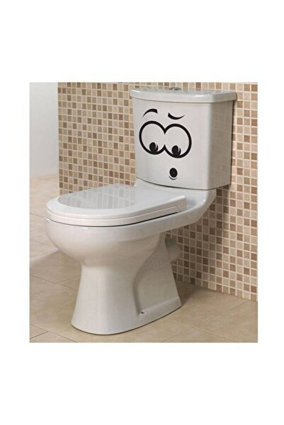 Sticker Sepetim Şaşkın Yüz Siyah Dekoratif Çok Amaçlı Banyo Klozet Sticker