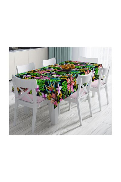 Realhomes Față de masă rezistentă la pete cu imprimare digitală cu model tropical de podea albastru închis - 140 X 180 cm