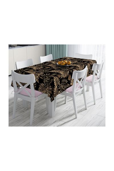 Realhomes Față de masă rezistentă la pete cu frunze aurii pe podea neagră-140x220 cm