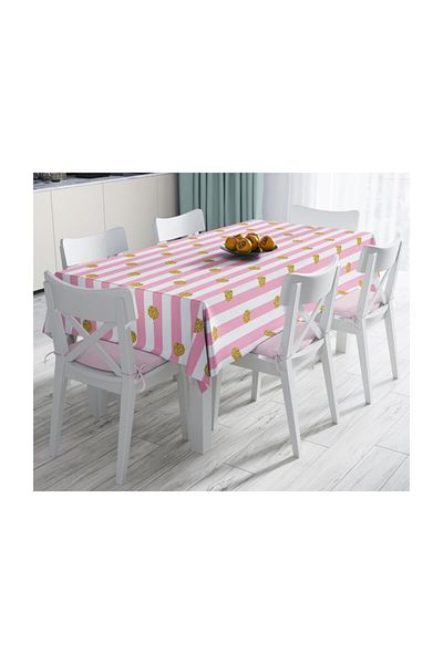 Realhomes Fata de masa rezistenta la pete cu dungi aurii roz-140x220 cm