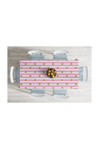 Realhomes Fata de masa rezistenta la pete cu dungi aurii roz-140x220 cm