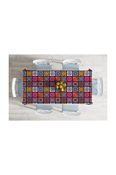 Realhomes Față de masă în carouri, cu model etnic, cu design special, rezistentă la pete-140x220 cm