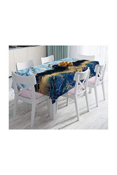 Realhomes Сучасна скатертина з золотим тисненням на синьому тлі, що не залиша...