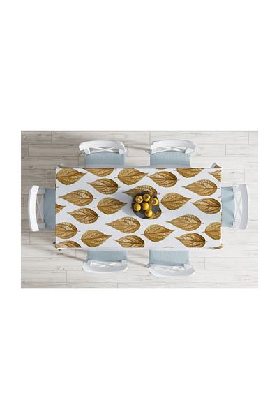 Realhomes Față de masă modernă rezistentă la pete cu frunze de aur 3D-140x220 cm