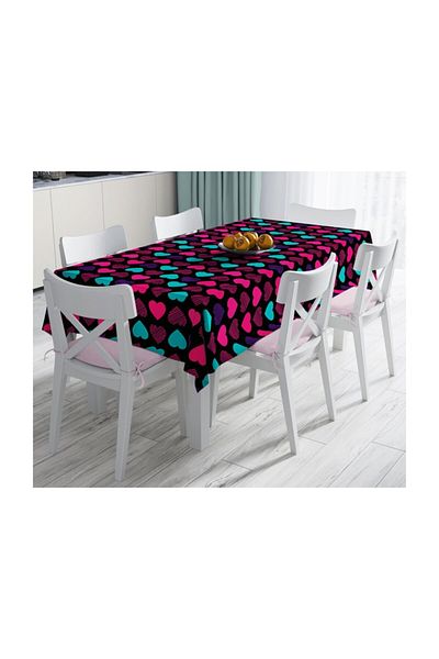 Realhomes Față de masă decorativă rezistentă la pete, podea neagră cu inimioare, design special-120x140 Cm