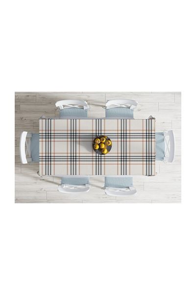 Realhomes Față de masă decorativă rezistentă la pete cu model în carouri de culoare crem - 140 X 180 Cm