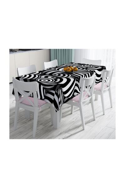 Realhomes Față de masă sfere 3D alb-negru imprimată digitală rezistentă la pete-140x220 cm