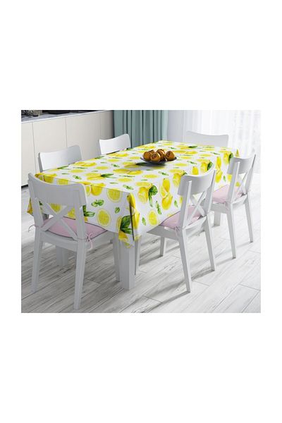 Realhomes Față de masă anti-pete, imprimată digitală cu model Lemon pe podea albă-120x140 cm