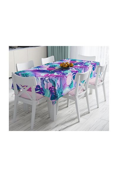 Realhomes Față de masă modernă rezistentă la pete cu obiecte tropicale pe podea albastră - 140 X 180 cm