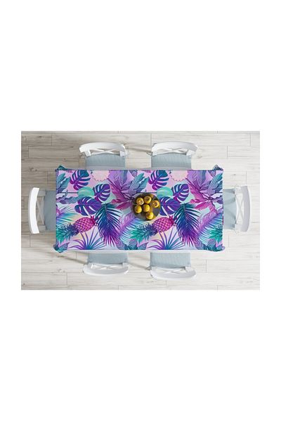 Realhomes Față de masă modernă rezistentă la pete cu obiecte tropicale pe podea albastră - 140 X 180 cm