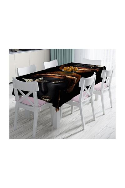 Realhomes Față de masă decorativă rezistentă la pete pentru femei, auriu, negru-140x220 cm