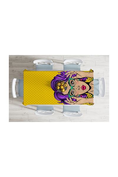 Realhomes Față de masă decorativă rezistentă la pete cu model popart galben cu buline - 140 X 180 cm