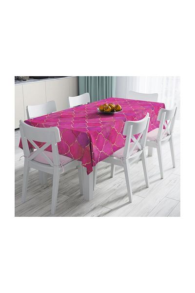 Realhomes Față de masă decorativă rezistentă la pete, cu frunze de aur roz Ogea - 140 X 180 cm
