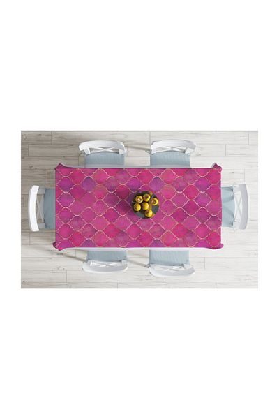 Realhomes Față de masă decorativă rezistentă la pete, cu frunze de aur roz Ogea - 140 X 180 cm