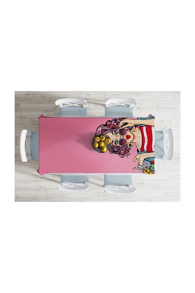 Realhomes Fata de masa decorativa rezistenta la pete cu modele Popart cu fundal roz-140x220 cm