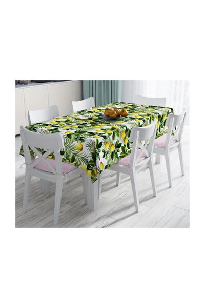 Realhomes مفرش طاولة مقاوم للبقع مطبوع رقميًا بتصميم أوراق الليمون - 140x260 سم