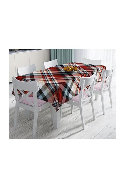 Realhomes Față de masă decorativă rezistentă la pete, roșu, negru, alb, cu model în carouri-140x260 cm