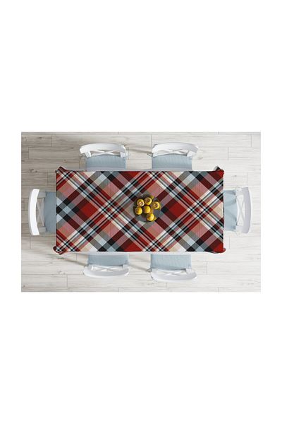 Realhomes Față de masă decorativă rezistentă la pete, roșu, negru, alb, cu model în carouri-140x260 cm