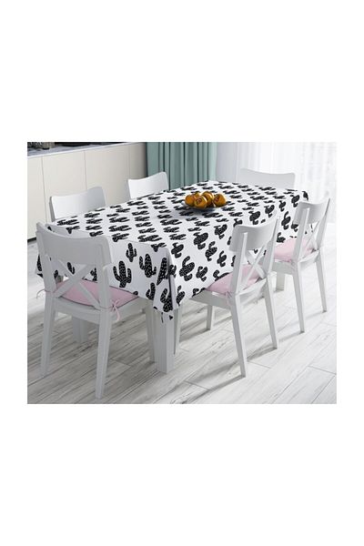 Realhomes Față de masă decorativă rezistentă la pete cu model cactus alb-negru-120x140 cm