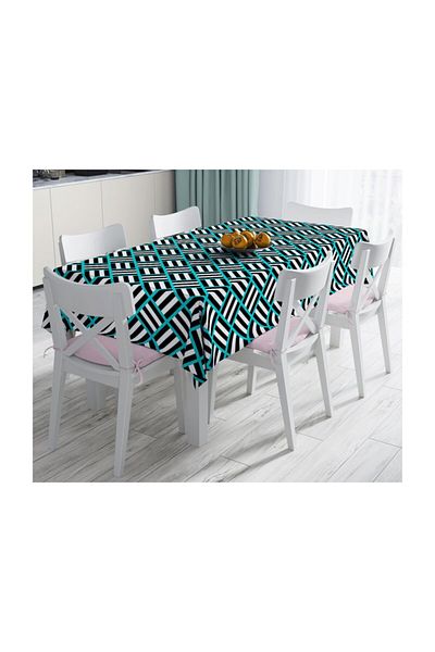 Realhomes Față de masă decorativă rezistentă la pete cu dungi albastre-140x220 cm