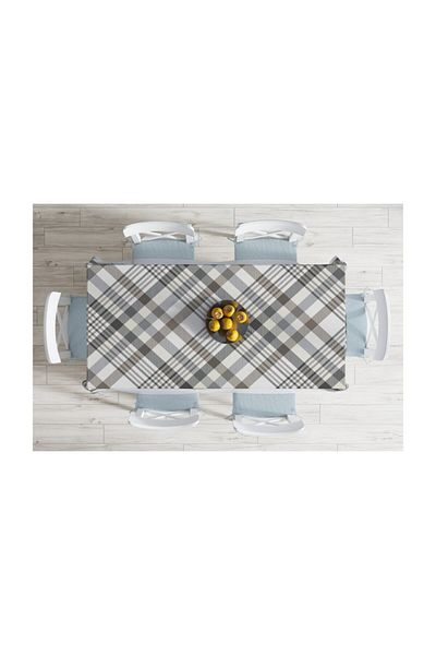 Realhomes Față de masă decorativă, rezistentă la pete, cu model în carouri, crem, imprimată digitală - 140 X 180 Cm
