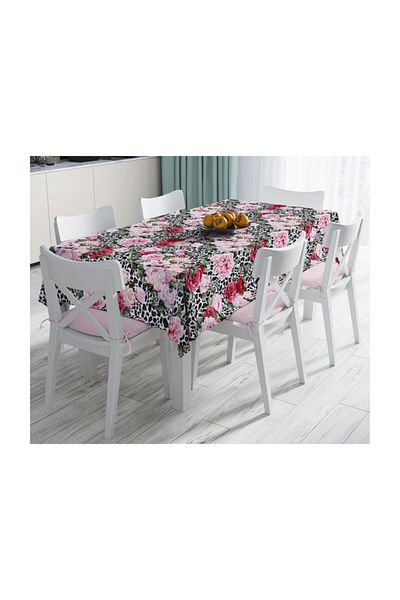Realhomes Față de masă rezistentă la pete, imprimată digitală cu model borcan cu tematică leopard - 140 X 180 cm