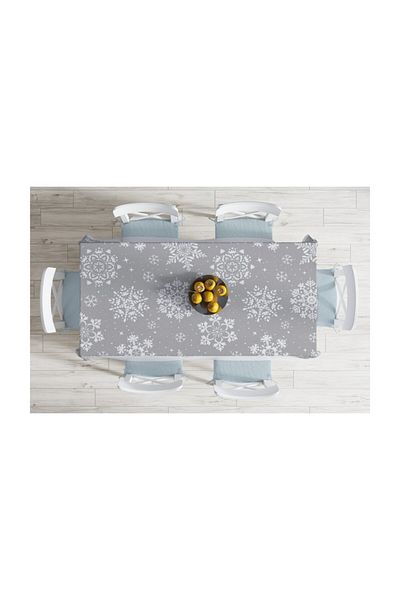 Realhomes Față de masă decorativă, rezistentă la pete, cu tematică, fulgi de zăpadă, podea gri-140x260 cm