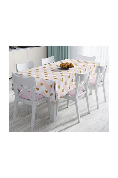 Realhomes Față de masă roz, cu model în zig-zag, cu detalii aurii, modernă rezistentă la pete - 140 X 180 cm