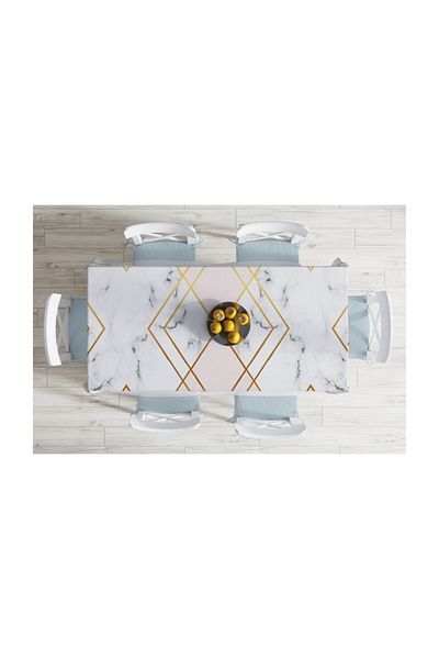 Realhomes Față de masă modernă anti-pete cu podea de marmură și detalii geometrice - 140 X 180 cm